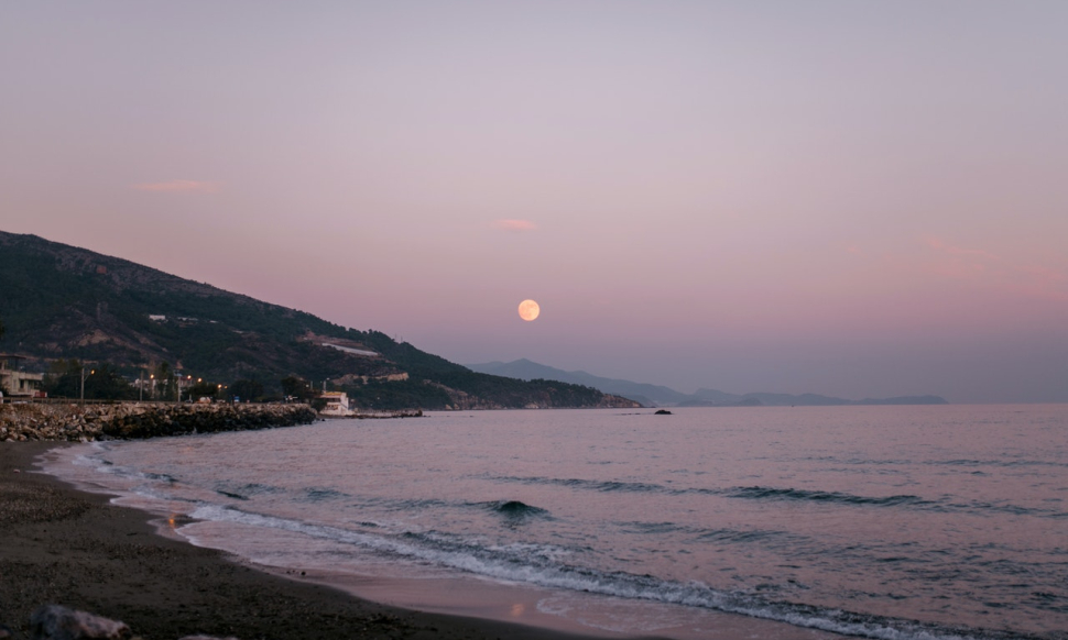 beach with faraway sunset